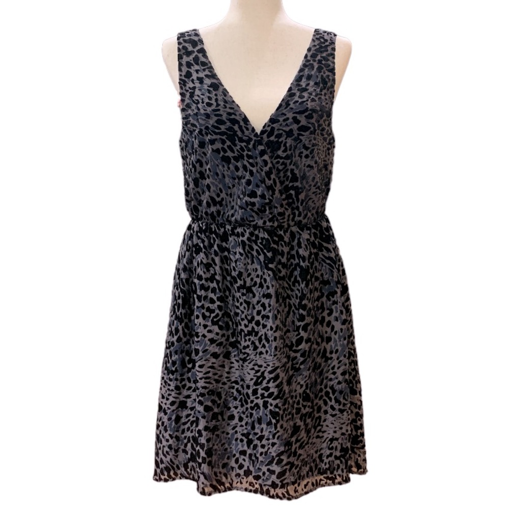H&M Sheer Burnout Velvet Black Leopard Dress Size 14